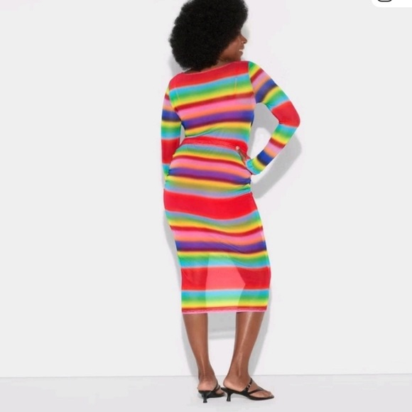 NWT Target Pride Adult Rainbow Gradient Midi Mesh bodycon Dress L - Picture 2 of 3